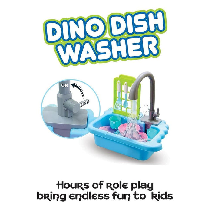 Annie Dino Dishwasher Pretend Playset - 12 Pcs | Pretend Play Kitchen Toy with Water Sink & Utensils