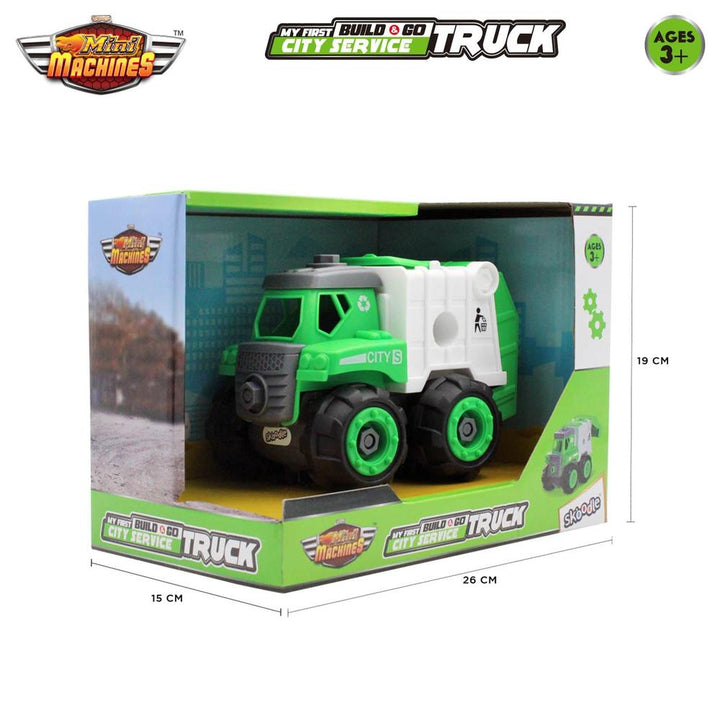 Scoodle Mini Machines My First Build & Go City Service Truck Toy - Pull Back Vehicle for Kids
