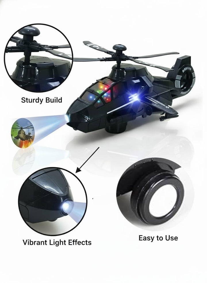 Swat Chopper Rescue Helicopter Toy | 3D Lights, Projection & Sound Effects | Rotating Propeller