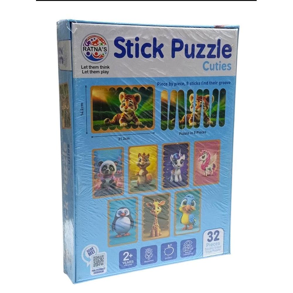 Ratna's Stick Puzzle Cuties – 32-Piece I Double-Sided Wooden Puzzle Set