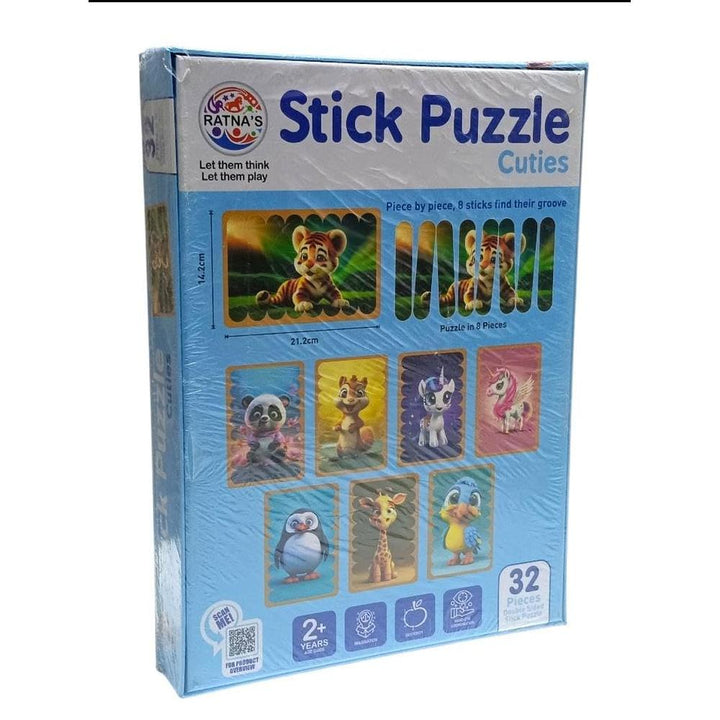 Ratna's Stick Puzzle Cuties – 32-Piece I Double-Sided Wooden Puzzle Set