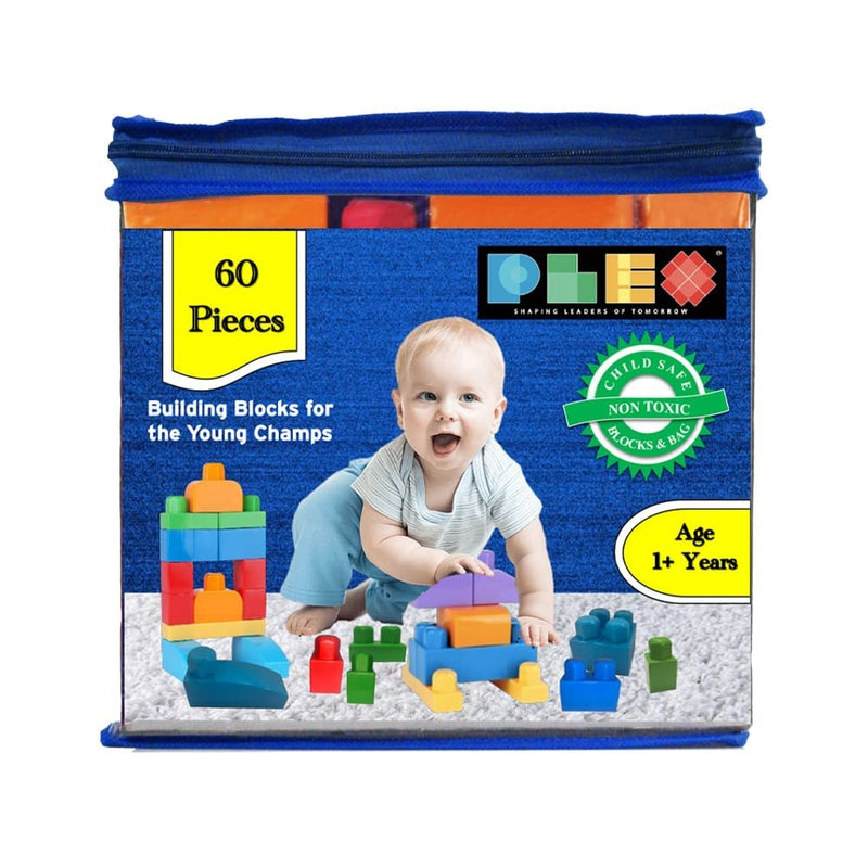 Building & Construction Blocks Educational Toy (Blue Bag - 60 Pieces)