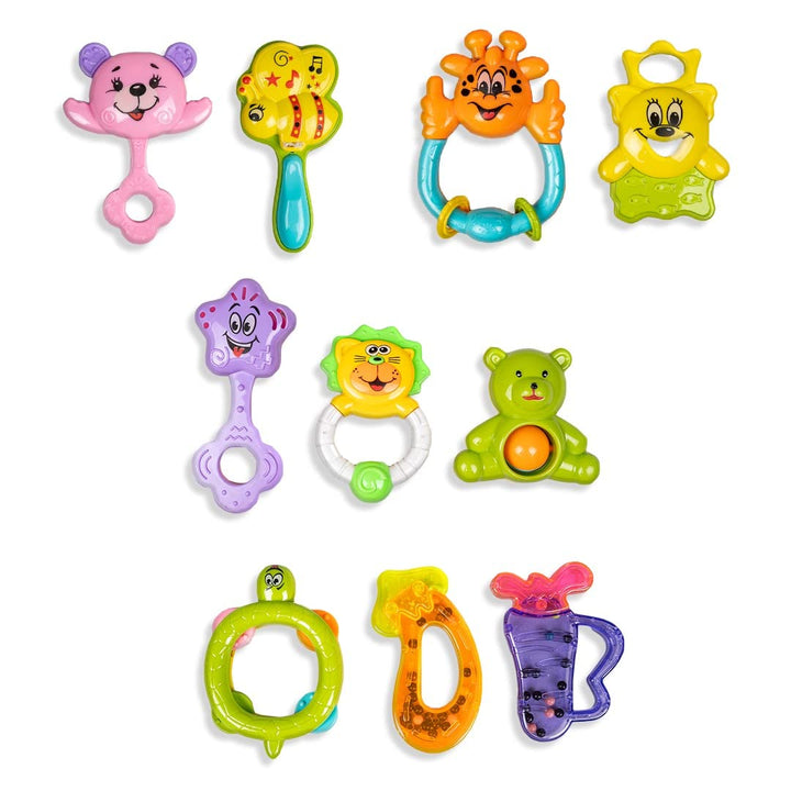 Ratna's Bombino Rattle Set | Pack of 10 Attractive Rattle for Newborns | Assorted colours