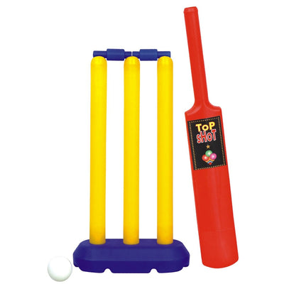 Nippon Cricket Plastic Set with Bag (1 Plastic Bat, 3 Stumps, 2 Bails, 1 Ball, 1 Bag) - New Mini | 3 - 5 years