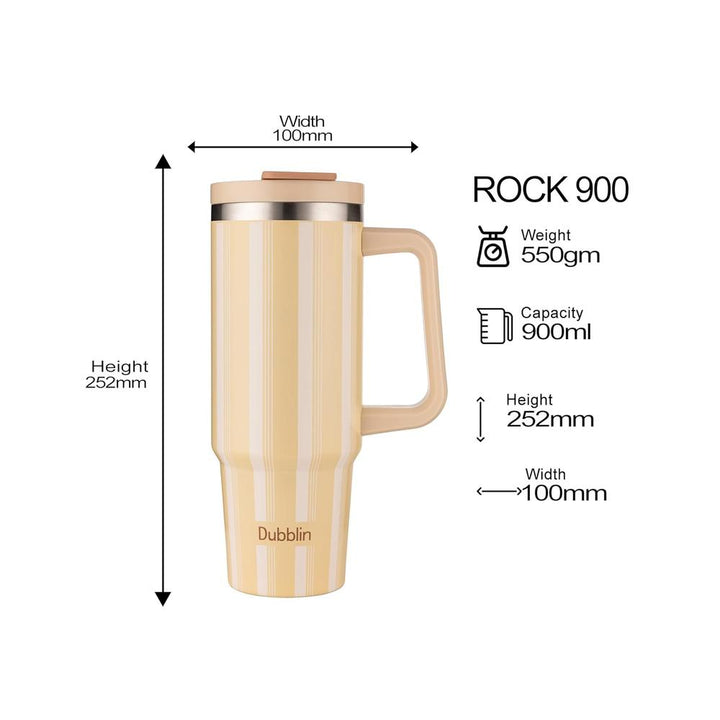 Dubblin Rock Insulated Stainless Steel Tumbler with Flip Lid - 900ml | Warm Beige
