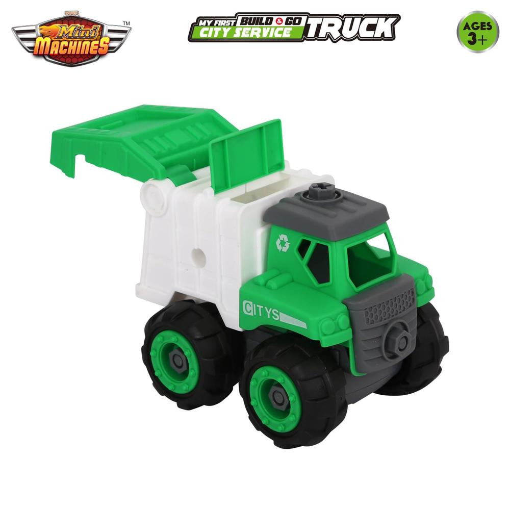 Scoodle Mini Machines My First Build & Go City Service Truck Toy - Pull Back Vehicle for Kids