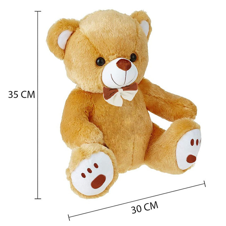 Plush Cute Sitting Teddy Bear Soft Toys with Neck Bow and Foot Print - Brown 35 cm