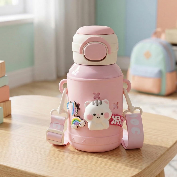 Mee Mee Kiddo Tumbler Vacuum Bottle - 550ml | 3-in-1 Straw, Sip & Cup | Leakproof & BPA-Free | 24H Cold & 12H Hot | Pink