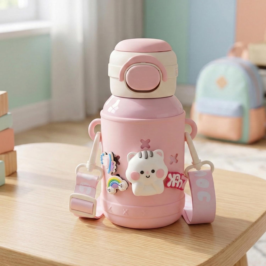 Mee Mee Kiddo Tumbler Vacuum Bottle - 550ml | 3-in-1 Straw, Sip & Cup | Leakproof & BPA-Free | 24H Cold & 12H Hot | Pink