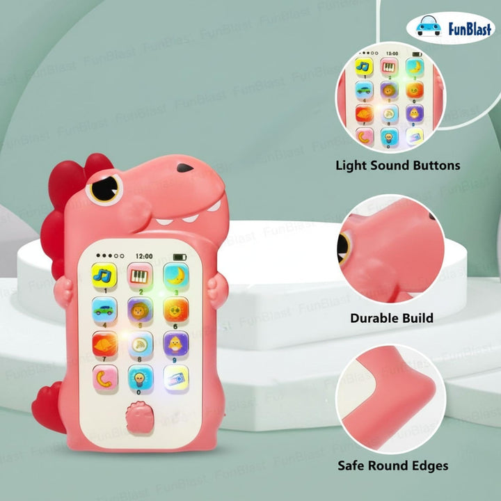FunBlast Dinosaur Musical Mobile Phone Toy for Kids – Peach | Light & Sound Educational Toy for Kids | 1 Unit
