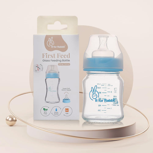 R for Rabbit Glass Feeding Bottle 120ml - Lake Blue