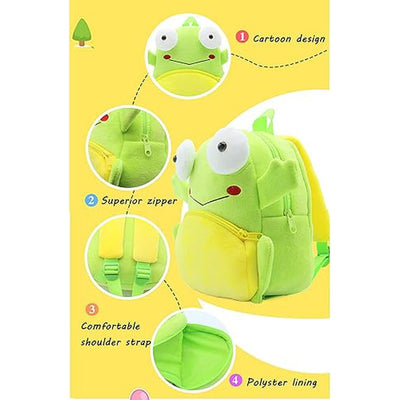 Premium Quality Soft Design Neon Yellow Frog Shape School Bag for Kids - 14 Inches