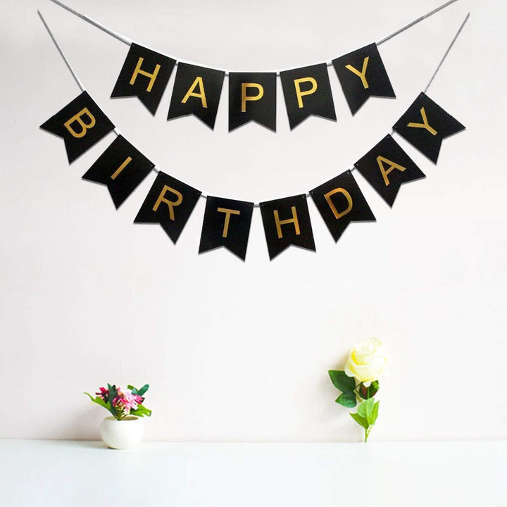 Black and Gold Happy Birthday Banner Decoration