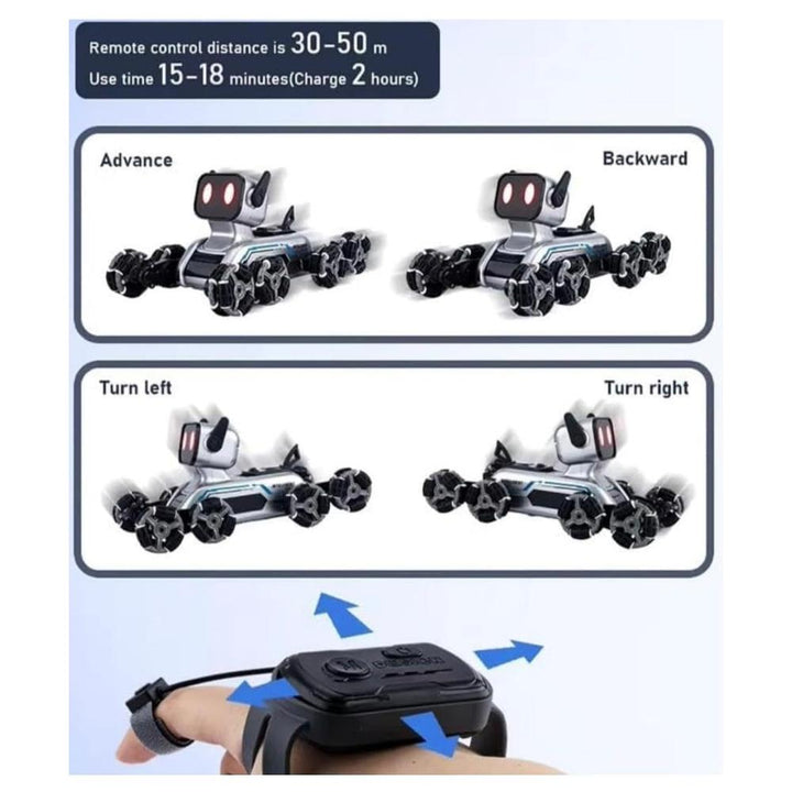 Remote & Watch Control Stunt Robot Dog Toy with Spray Function