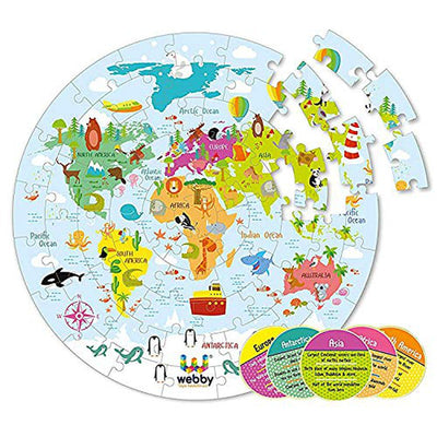 Amazing World Map Jigsaw Floor Puzzle 60 Pcs with 4 Double Sided Flashcards