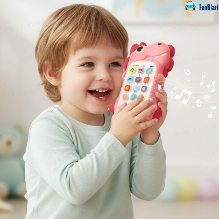 FunBlast Dinosaur Musical Mobile Phone Toy for Kids – Peach | Light & Sound Educational Toy for Kids | 1 Unit
