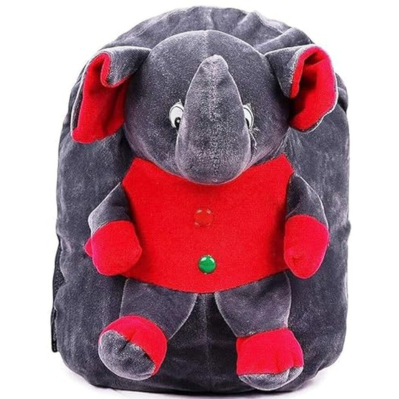 Premium Quality Soft Design Full body Grey Red Elephant Shape School Bag for Kids - 14 Inches