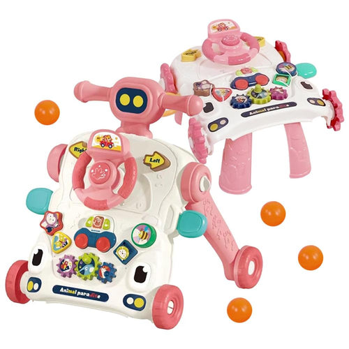 Baby Activity Walker Toddler Sit-to-Stand | 3-in-1 Musical Push Walker with Shape Sorter & Interactive Toys -Pink