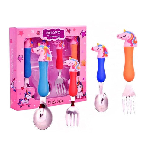 FunBlast Unicorn Kids Tableware Set | Multicolor Stainless Steel Spoon & Fork Set for Children | Pack of 4