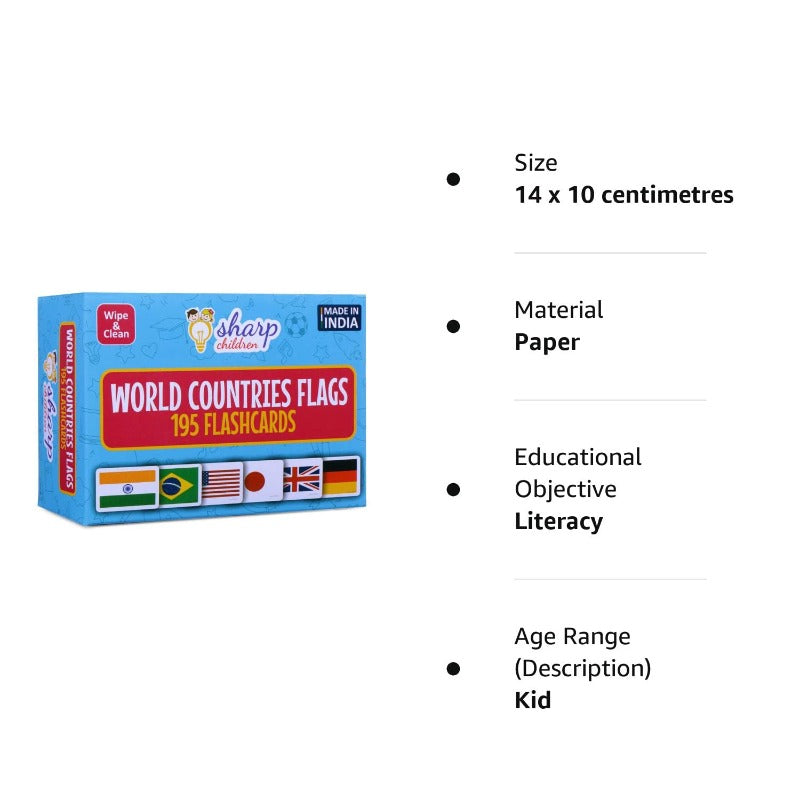 Big Size Flags Flash Cards for Kids, Wipe and Clean, Laminated Activity Flash Cards