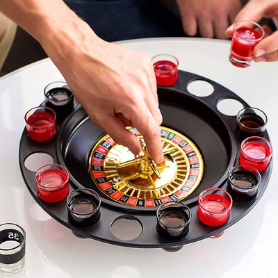 Roulette, Casino Style Drinking Game Set (2 Balls and 16 Glasses) - Multicolor