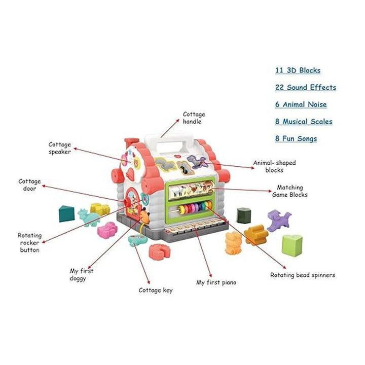 Musical Baby House With Shape Sorters,Musical Piano,Counting Beads,Blocks Activity Cube