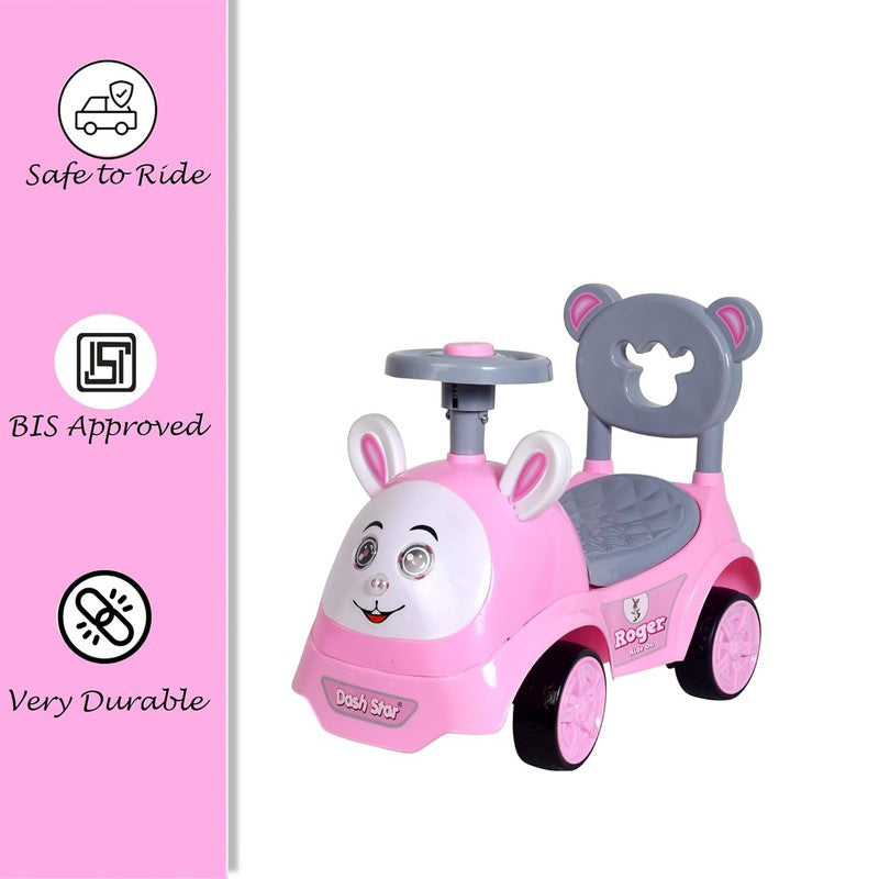 Non Battery Operated Roger Ride-On Car with Music, Sound, Light, Backrest and Comfortable Seat | Pink | COD Not Available