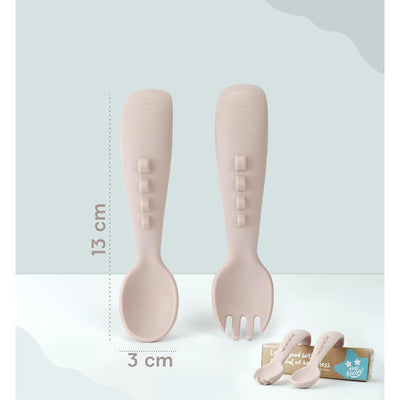 Baby Silicon Soft Spoons and Forks Set | Utensils Spoons Forks Training Feeding for Kids Toddlers Children Infants | Baby Pink