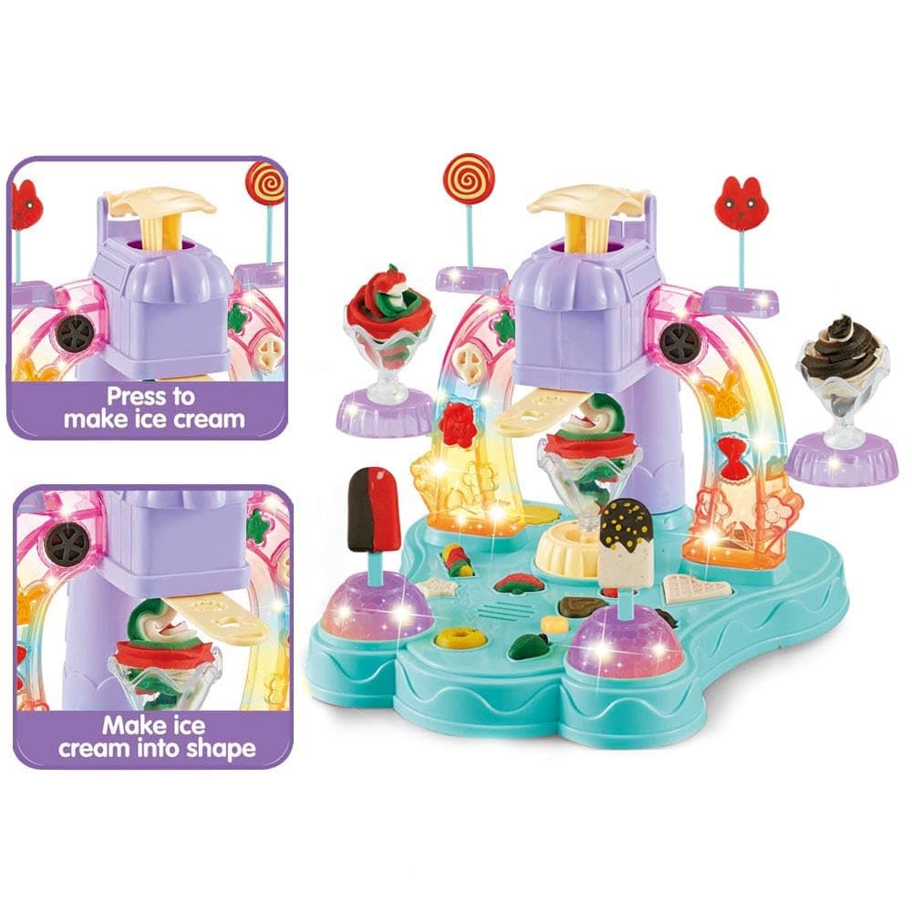 Music Ice Cream 3D Clay Dough Toy Play Set | Ice Cream Maker with Light & Music | Pretend Play Set for Kids | 19 Pieces