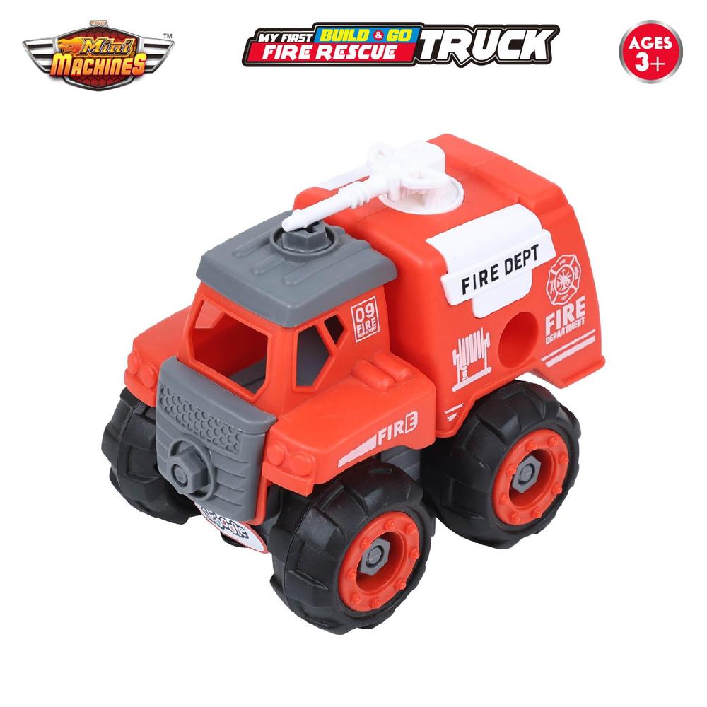 Scoodle Mini Machines My First Build & Go - Fire Rescue Truck Toy | Pull Back Vehicle for Kids