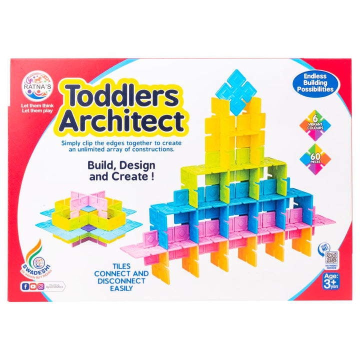 Ratna's Toddlers Architect Building Set | 60 Colourful Tiles