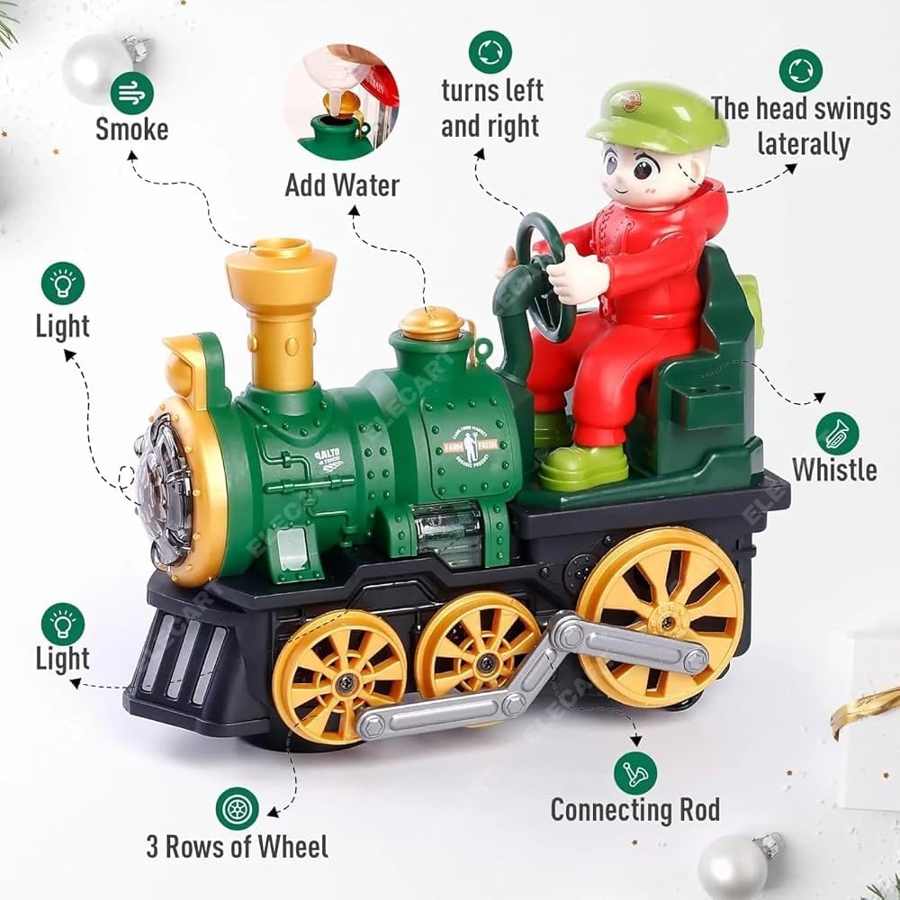 Groove Buddy Engine Spray Train Toy with Driver | LED Lights, Music & Mist Spray Train for Kids