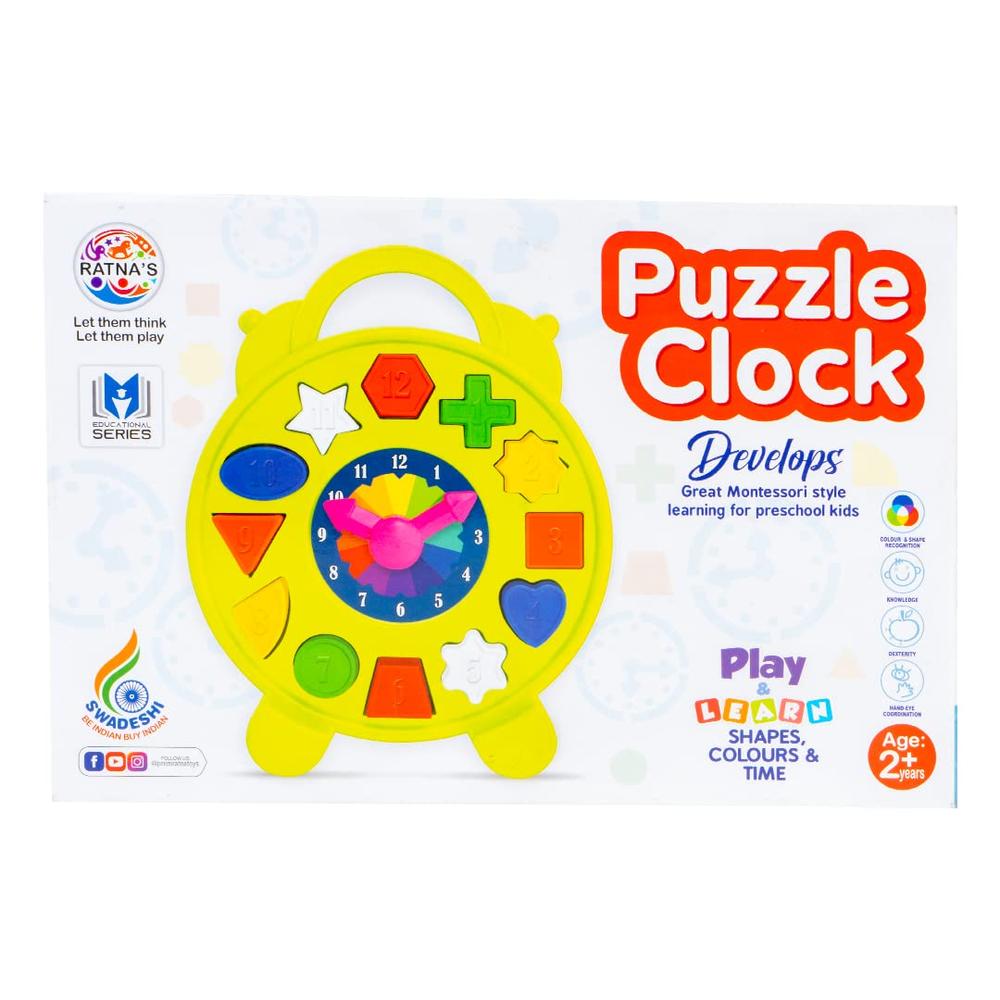 Ratna's Educational 2 in 1 Puzzle Clock | Shapes for Kids to Learn timings