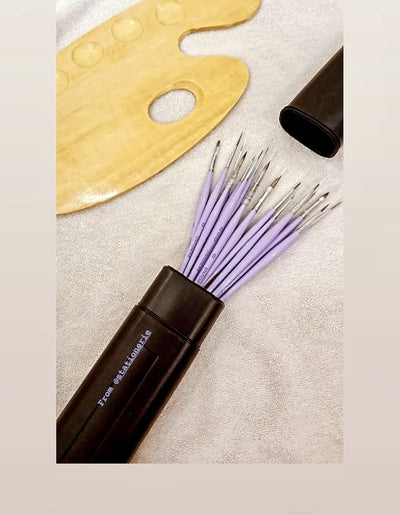 Set of 16 Synthetic Wood Paint Brushes | Miniliners, Miniature and Detailer | Lavender