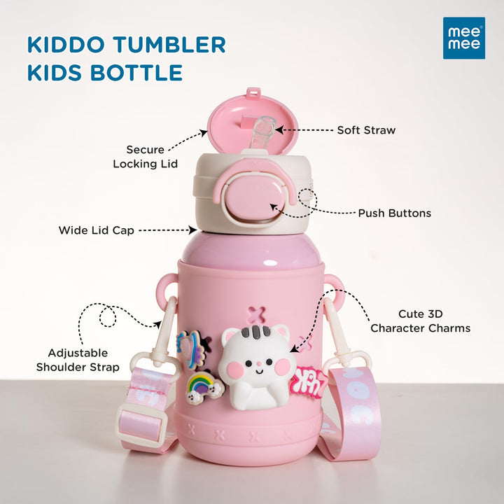 Mee Mee Kiddo Tumbler Vacuum Bottle - 550ml | 3-in-1 Straw, Sip & Cup | Leakproof & BPA-Free | 24H Cold & 12H Hot | Pink