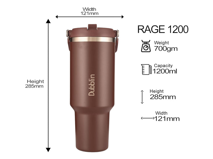 Dubblin Rage 1200 ML Vacuum Insulated Stainless Steel Bottle - Brown