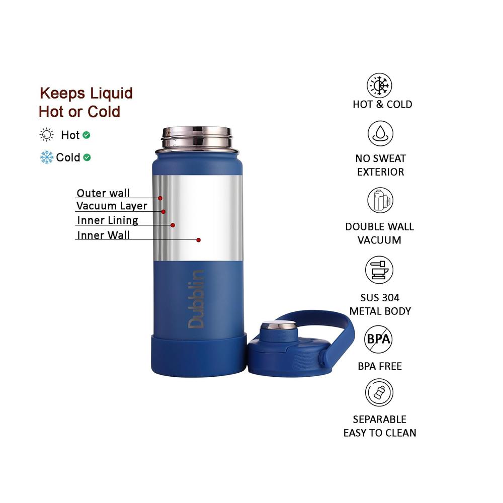 Dubblin Zoom Insulated Stainless Steel Water Bottle - 550ml | Keeps Water Hot & Cold - Blue