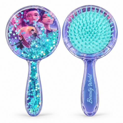 Kids Glitter Hair Brush with Star Sequins | Detangling Cushion Brush | Colourful Character Design