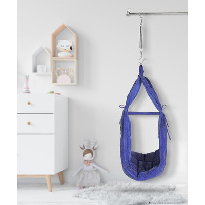 Infant Baby Swing Cradle with Mosquito net and Spring (Dark Blue)