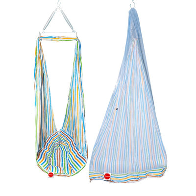 Neonate Baby Swing Cradle with Mosquito Net and Spring (Blue)