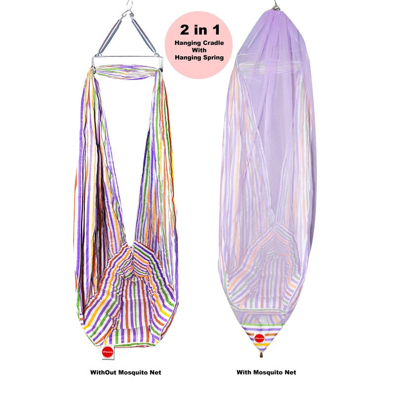 Neonate Baby Swing Cradle with Mosquito Net and Spring (Purple)