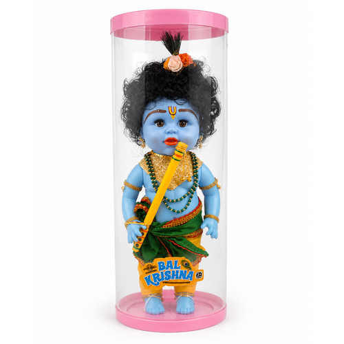 Speedage Bal Krishna Doll - Blue Skin Tone with Traditional Attirer Display Case