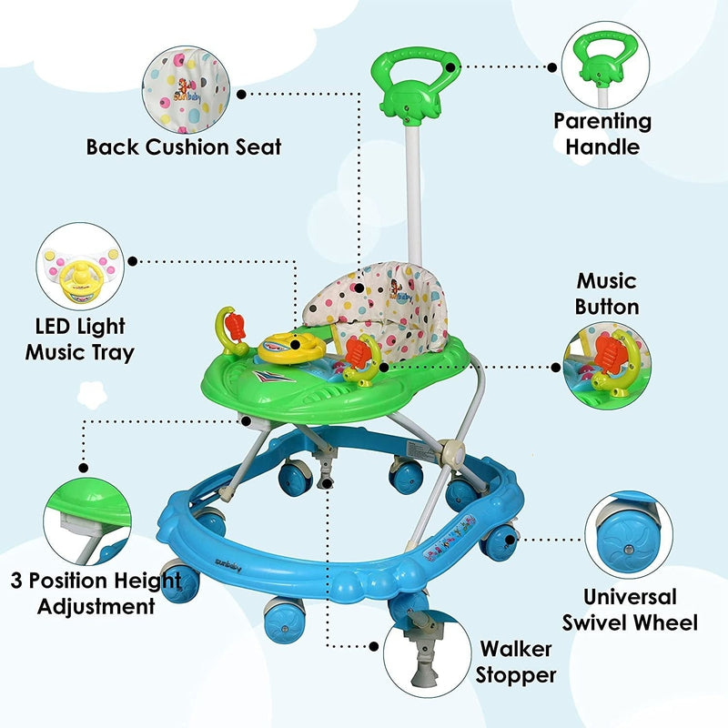 Musical 4112 Activity Walker With Parent Rod (Green, Blue)