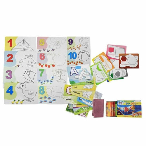 Ekta's 4 in 1 Colour & Wipe Set with 48 Reusable Cards - Numbers, Colour, Shapes & Alphabet (3-5 Years)