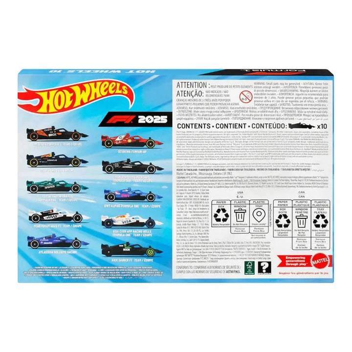 Hot Wheels Formula 1 Race Set of 10 Car | 1:64 Scale Die-Cast | 2025 F1 Team Collection