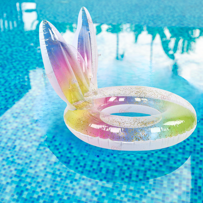 Inflatable Swimming Ring Float Tube with Air Pump | Multicolour Mermaid Design with Glitters