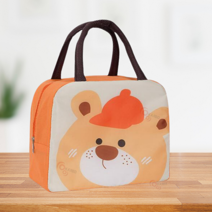 Insulated Lunch Box Bag with Aluminium Foil Insulation |  Orange Colour, Cap Teddy Design