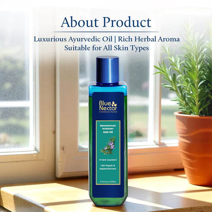 Blue Nectar Rosemary Oil for Hair Growth and Hair Fall Control (9 Herbs) - 100ml