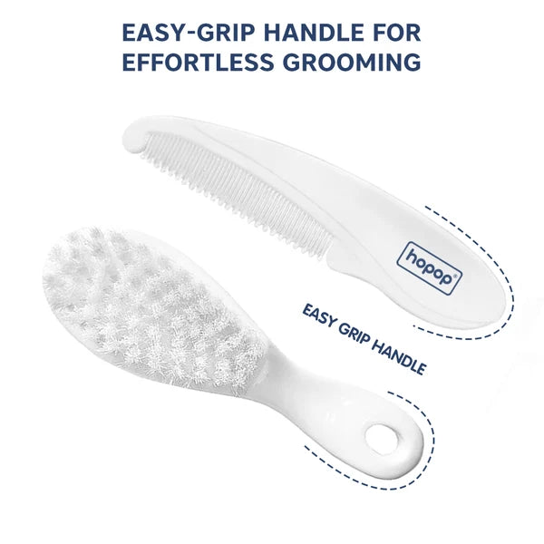 Hopop Baby Soft Bristles Comb & Brush Set - White