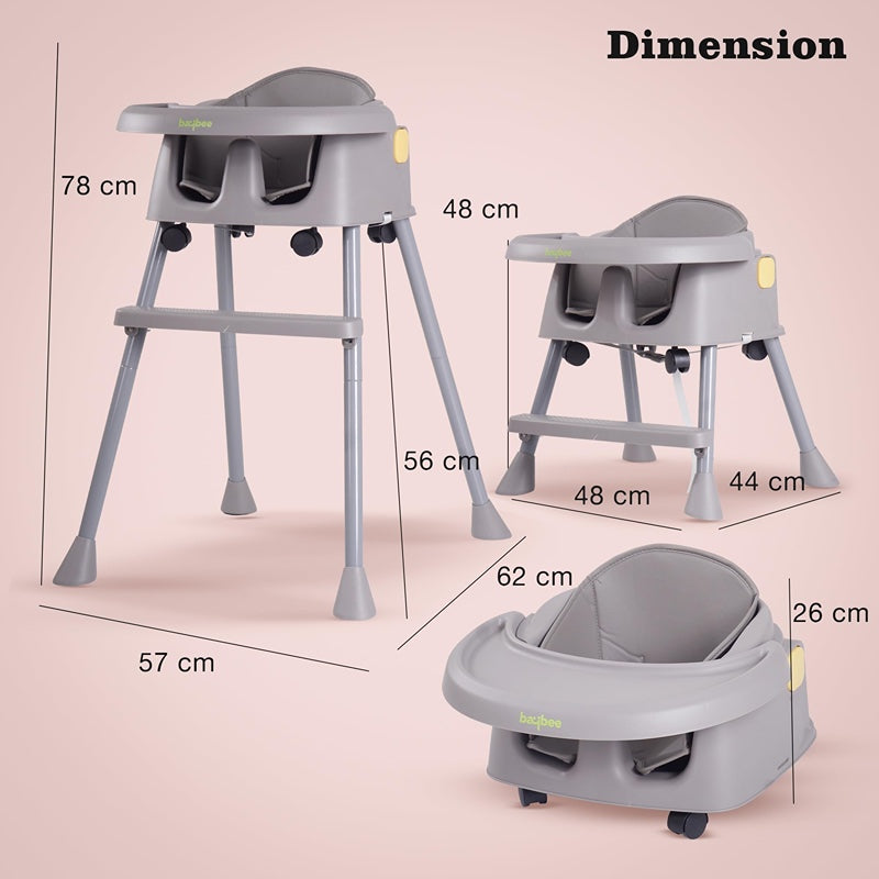 4 in 1 Convertible High Chair for Kids with Comfortable Seat Adjustable Height and Footrest with Detachable Food Tray, Three Point Safety Belt Feeding Booster Seat